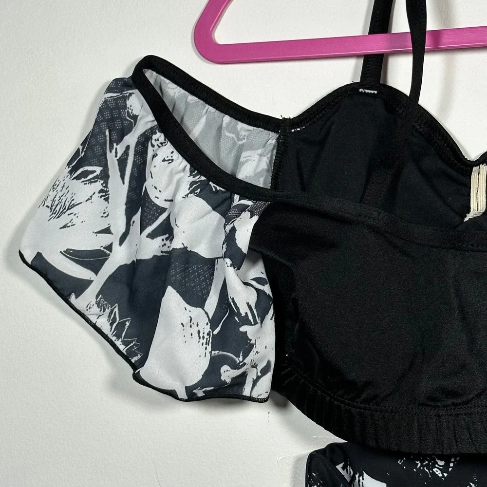 Alexandra Just For Kix Dance Costume Black White Floral Crop Top Briefs adult XS